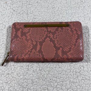 Fossil Women's Liza Zip Around Clutch Snake Python Print Salmon-Pink Wallet